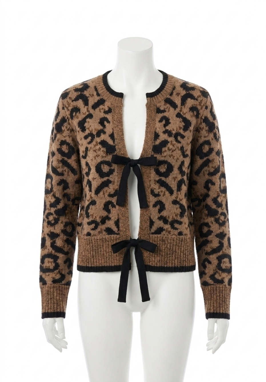 NEW CHARLIE B bow tie front jacquard cardigan in leopard